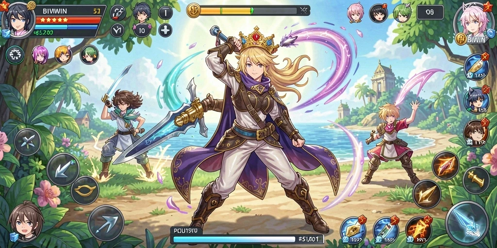 Screenshot gameplay BIWIN, menampilkan karakter anime yang beraksi.
