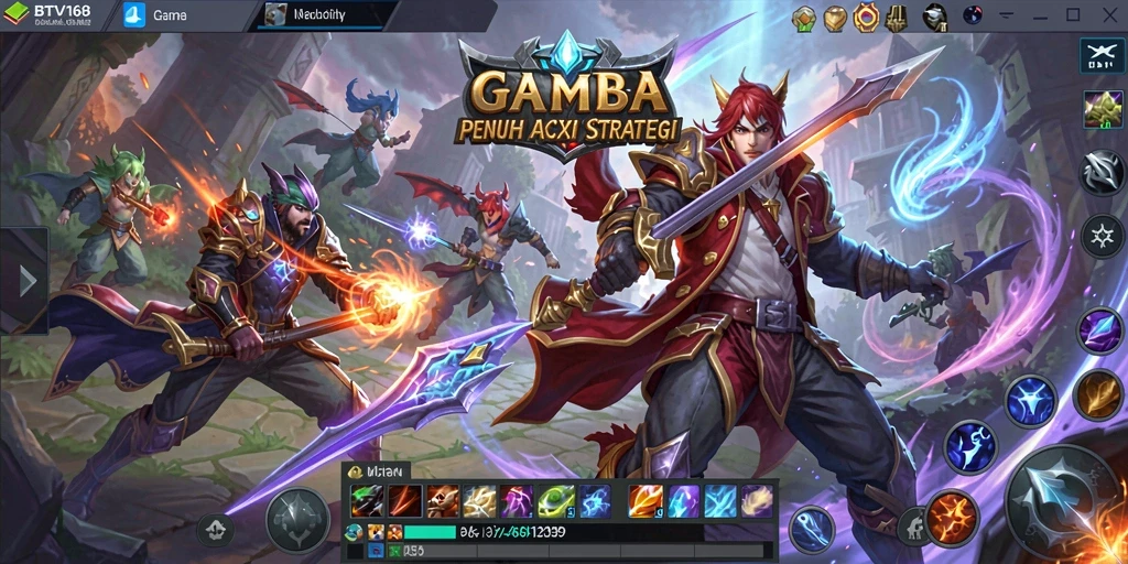 Screenshot BTV168 menunjukkan aksi intens dalam permainan MOBA.