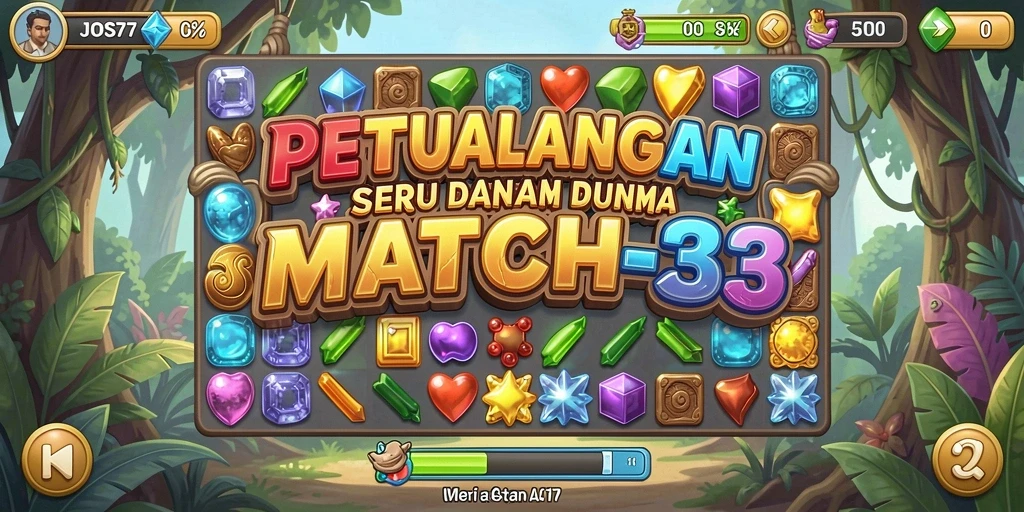 Tampilan seru gameplay JOS77 dengan grafis Match-3 yang menarik.