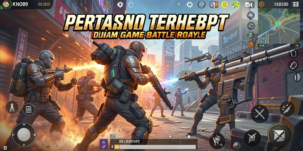 Screenshot KNO89 menunjukkan aksi pertempuran mendebarkan dalam game Battle Royale.