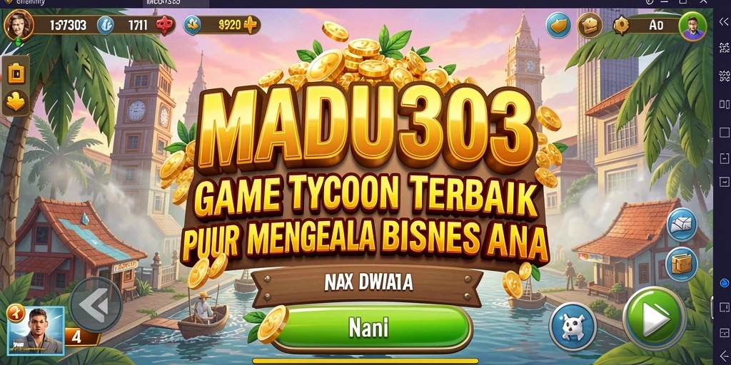 Screenshot utama MADU303 menampilkan pengelolaan bisnis yang intens dan grafis yang menarik.