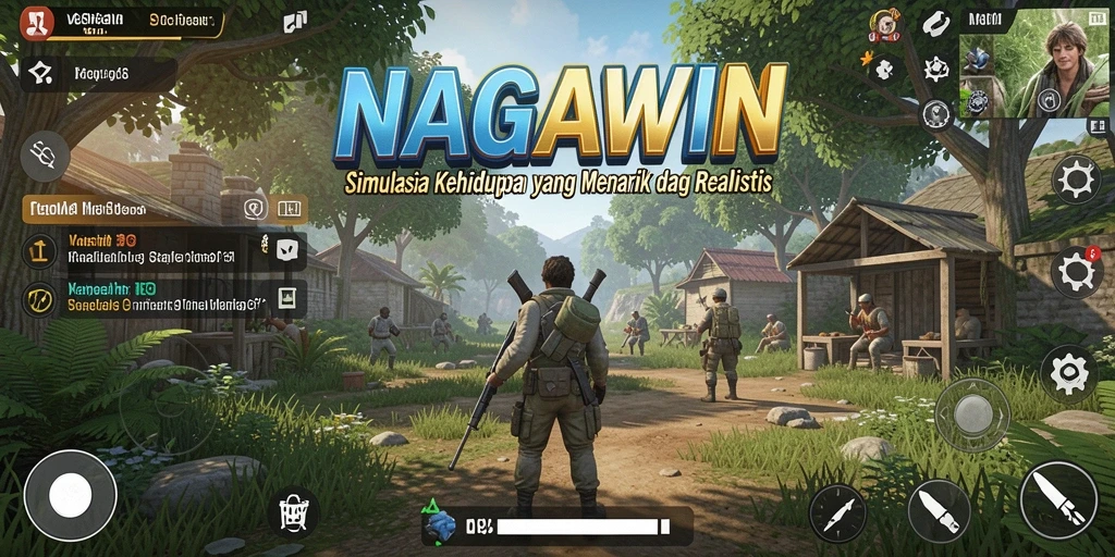 Screenshot gameplay NAGAWIN yang menunjukkan interaksi karakter dan lingkungan.