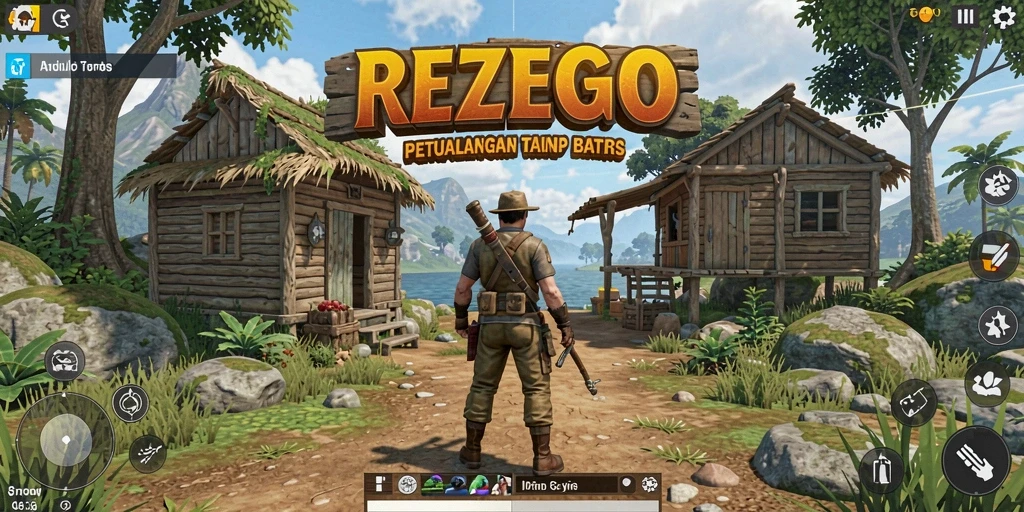 Screenshot gameplay REZEGO yang menampilkan petualangan di dunia terbuka.